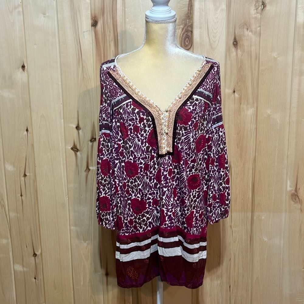 Free People Sweet Poland Poppy Floral Boho Tunic Size M